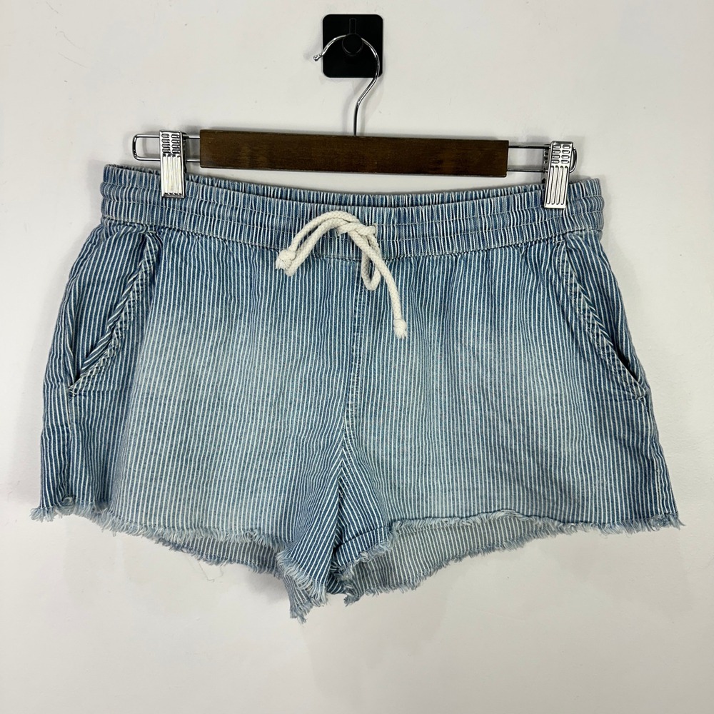 Aerie Striped Denim Drawstring‎ Shorts Light Wash Beachy Boho Coastal Cowgirl